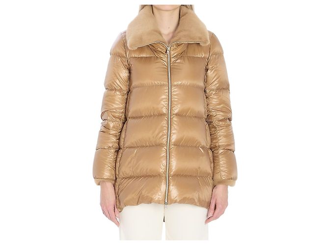 Herno Casaco puffer leve com gola em ecofur Bege