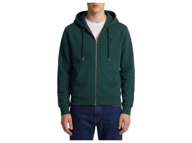Ami Paris Sweat à capuche zippé Ami de Coeur Vert