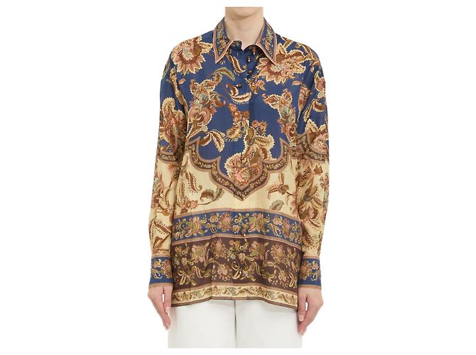 Camicia Zimmermann Aster in seta blu con stampa Paisley