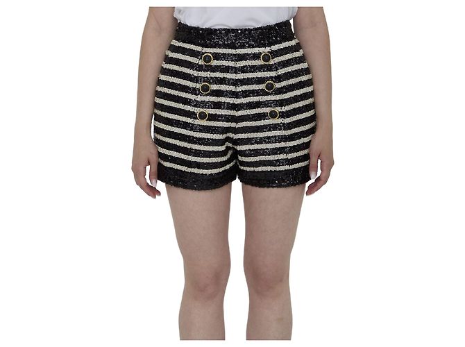 Balmain Sequined Shorts Black and White Striped