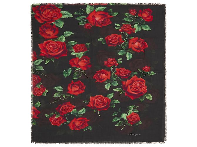 Dolce & Gabbana Red Rose Schal schwarz Modal Kaschmir Rot