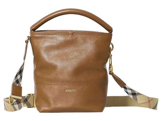 Borsa a secchiello Burberry B Clip in pelle marrone