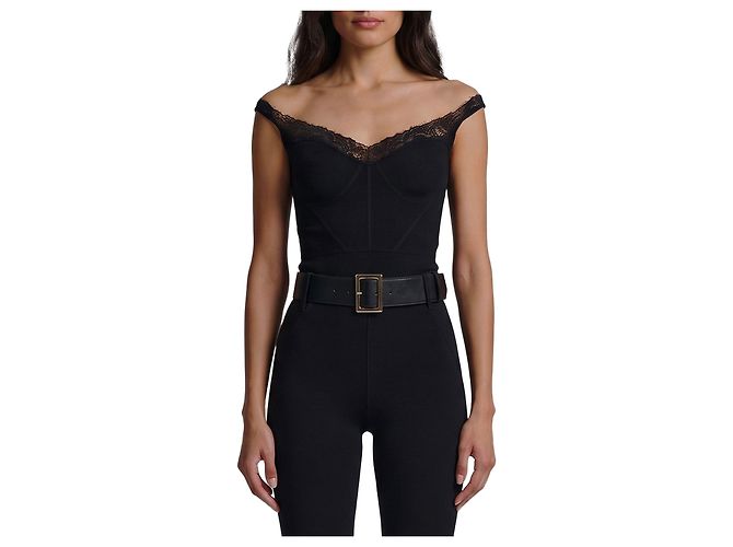 Top de malha preto Self Portrait com detalhe em renda