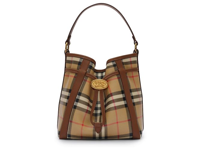 Burberry borsa a secchiello Mini Check Beige