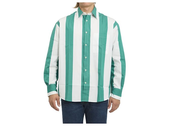 Camisa Jacquemus Parasol de algodón con rayas blancas y verdes Blanco