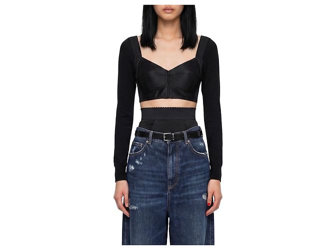 Top bustier Dolce & Gabbana in raso e lana nero