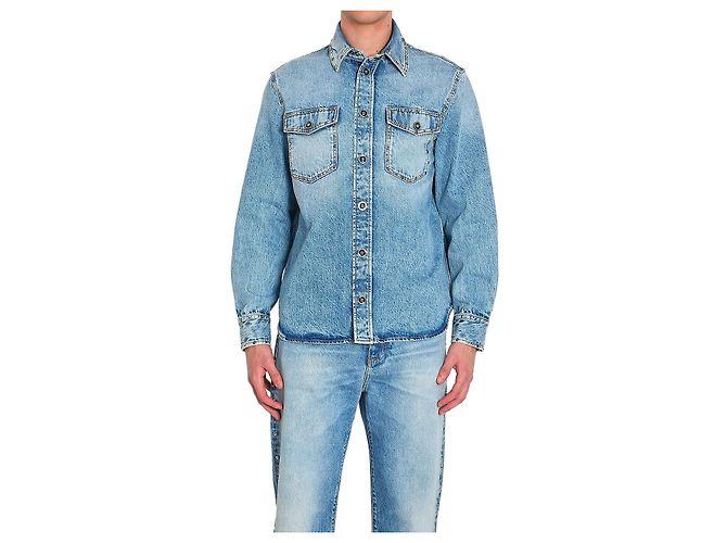 Medusa Versace Sovracamicia stone-wash con borchie Blu