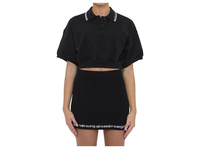 Alexander Wang Polo cropped in cotone Nero