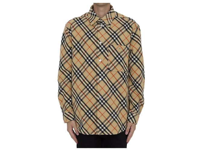 Camicia Burberry Check in flanella di lana beige