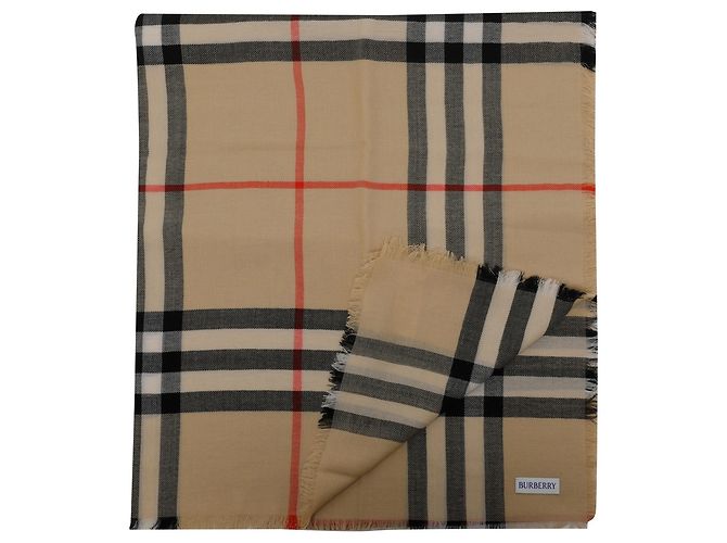 Cachecol Burberry Check em musselina de lã bege