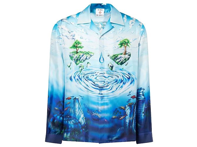 Casablanca Lost Atlantis Hemd aus blauer Seide