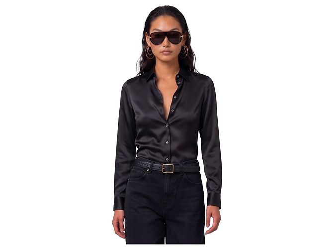 Sutton New York Schwarzes Stretch-Seidenhemd