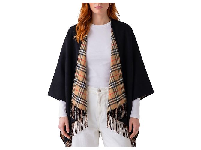 Burberry Reversible Check wool cape Black
