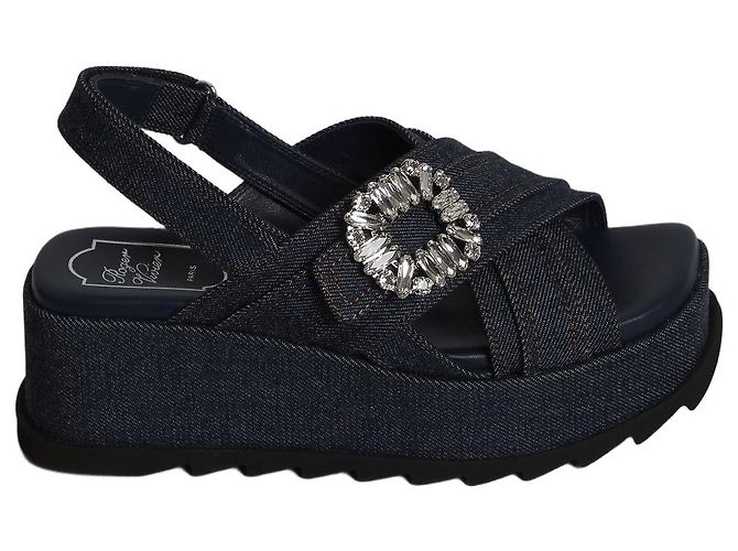 Sandálias anabela Roger Vivier em denim azul Preto