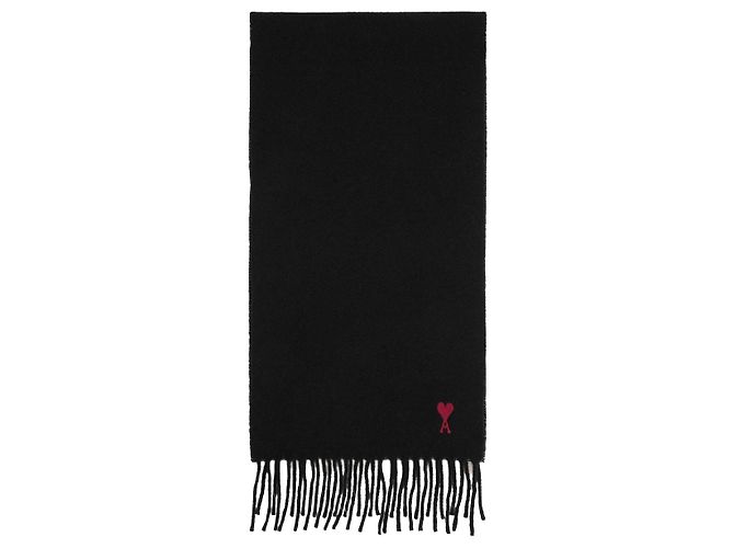 Ami Paris Black wool Ami de Coeur scarf