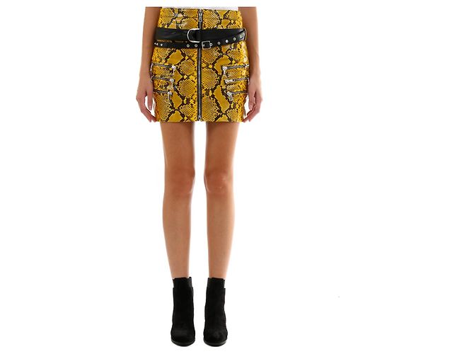 Unravel Project Jupe en cuir de python jaune