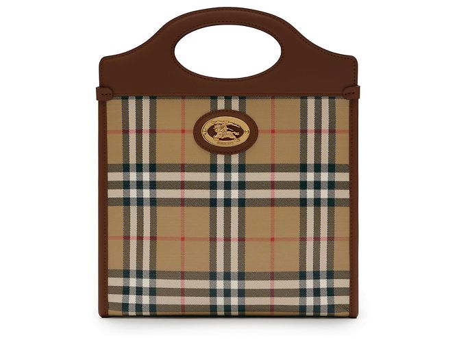 Mini bolso Burberry Archivo Check de lona de algodón beige