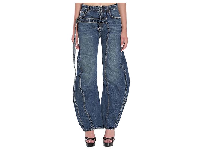 Jean Paul Gaultier vaqueros de denim azul con detalle de correa loose fit