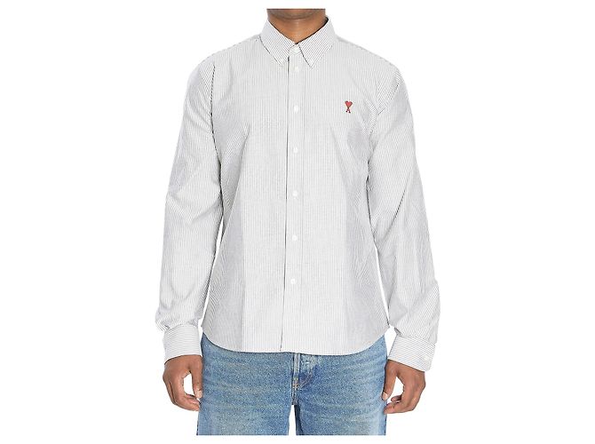 Camicia Ami Paris Ami de Coeur in cotone Oxford a righe Bianca Bianco