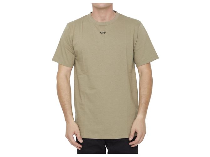 Camiseta Off White Off Stitch Beige de Algodón