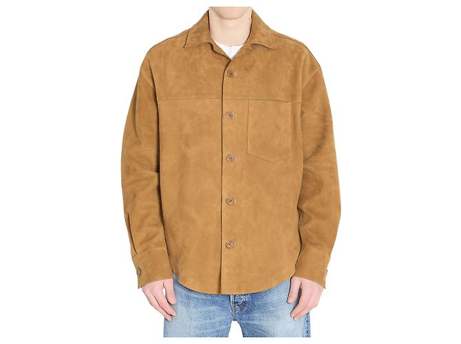 Ami Paris Überhemd mit Knöpfen aus Wildleder Beige