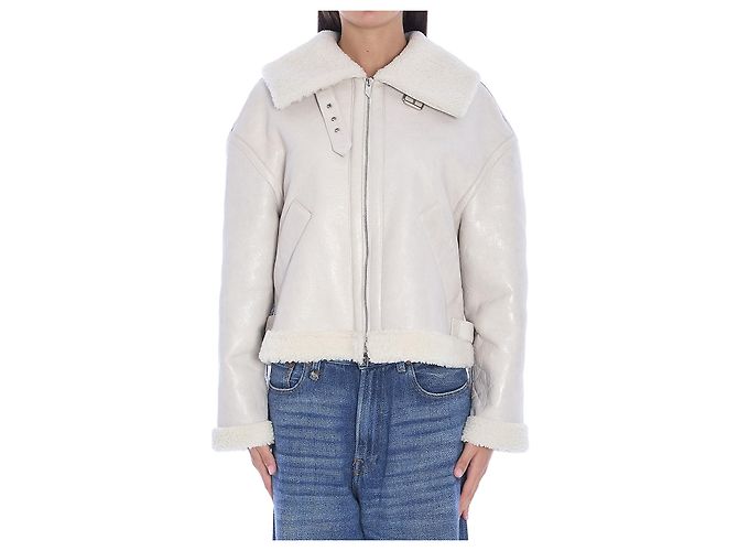 Salvatore Santoro Ivory Leather Shearling Jacket