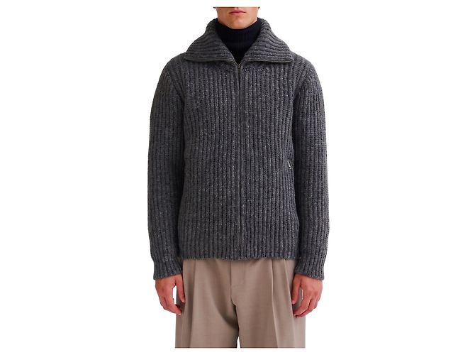 Roberto Collina Gerippte Zip-Jacke in Anthrazit Grau