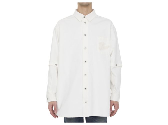 Sovracamicia Off White Logo Bianca in Cotone Bianco