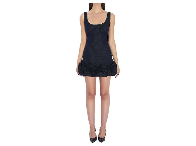 Self portrait Denim Mini-Kleid mit 3D-Blumen Blau