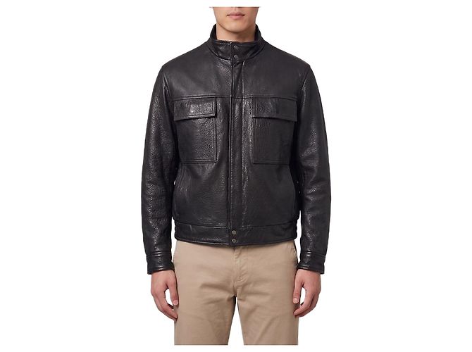 Salvatore Santoro Black hammered leather bomber jacket
