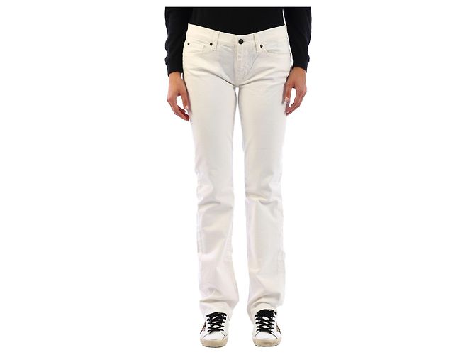 7 For All Mankind White Low Rise Stretch Cotton Jeans
