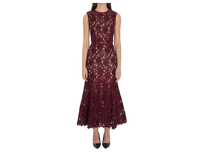 Self portrait Midi-Kleid aus Guipure-Spitze Bordeaux