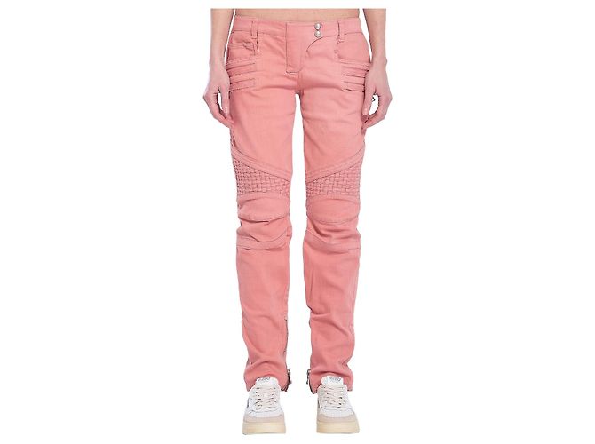 Jeans slim de algodão rosa Balmain