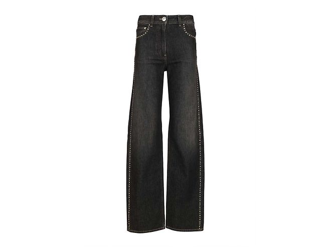 Medusa Vaqueros Versace negros de algodón con tachuelas y corte barrel