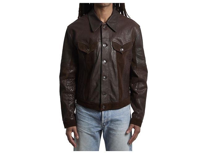 Versace Slim-fit leather blouson Brown