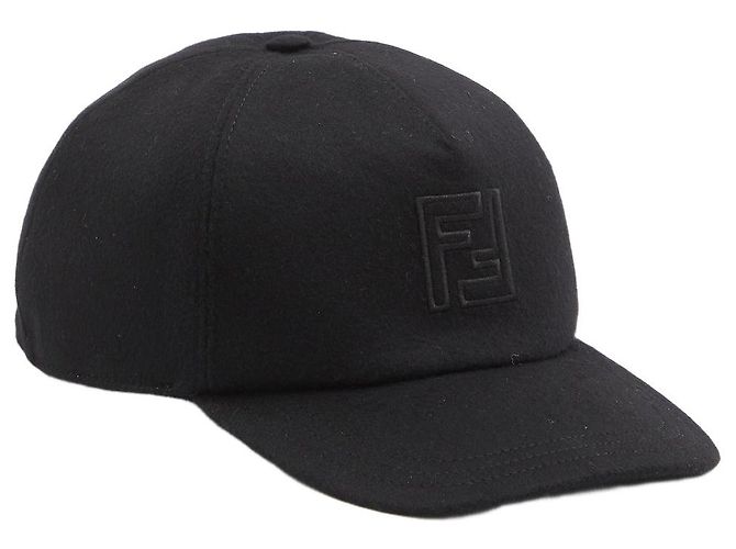 Fendi FF Baseball Cap Black Wool and Cashmere