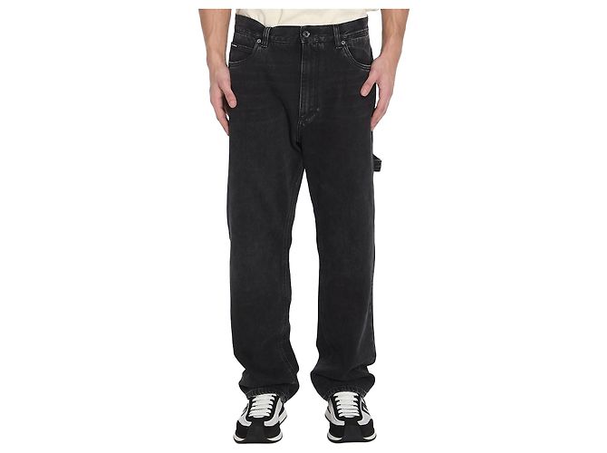 Dolce & Gabbana Schwarze Denim Cargo Jeans Weites Bein