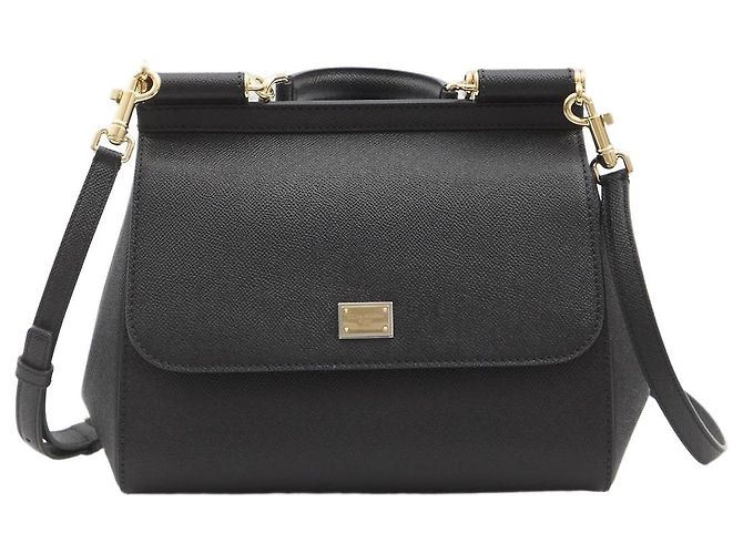 Bolsa Sicily grande de pele preta Dolce & Gabbana Preto