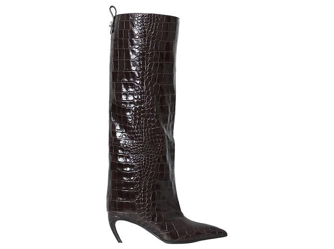 Botas Attico Lea de cuero con estampado de cocodrilo marrón oscuro Castaño