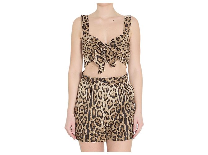 Dolce & Gabbana Popeline-Top mit Leoprint Mehrfarben