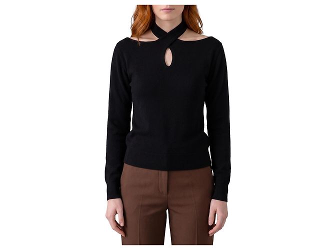 Federica Tosi Schwarzer Pullover aus Wolle und Kaschmir mit Überkreuz-Ausschnitt