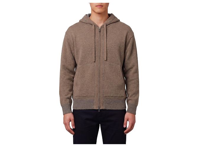 Roberto Collina Merinowolle-Sweatshirt mit Reißverschluss in Taupe