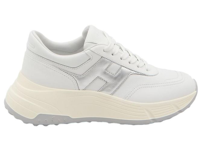 Sneakers Hogan Hi-Fi in pelle bianca e argento Bianco