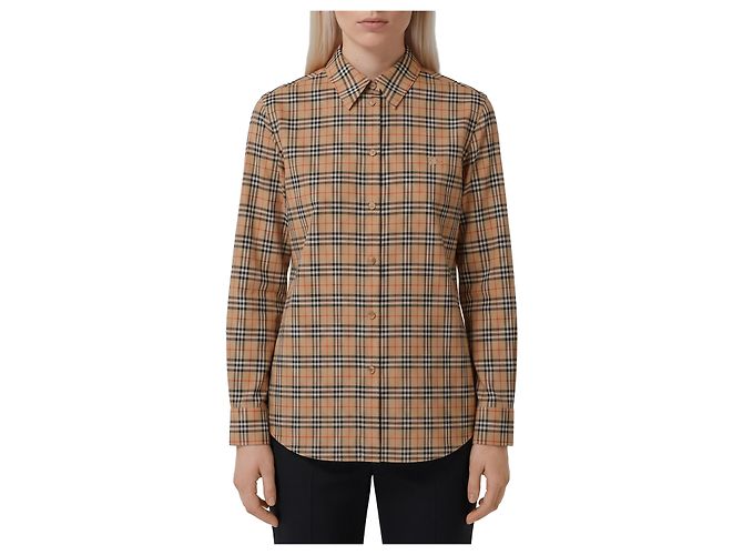 Burberry Camisa de algodón a cuadros Emma Beige