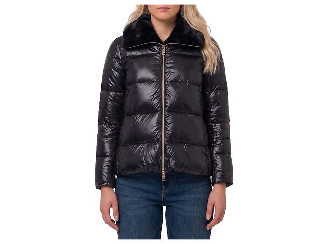 Herno Ultralight nylon and fur collar jacket Black