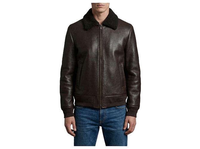 Salvatore Santoro Dark brown leather shearling bomber jacket