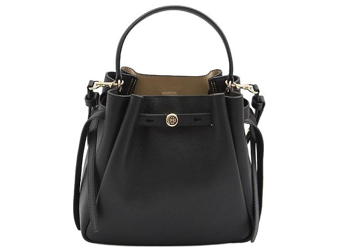 Tory Burch Romy Eimerbeutel aus schwarzem Leder
