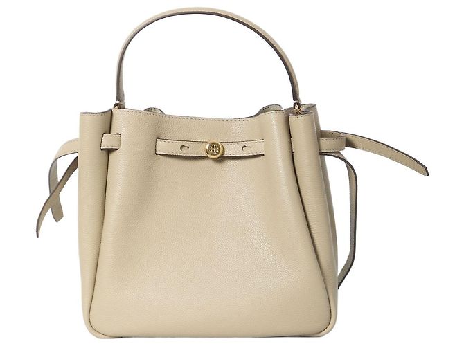 Mala bucket Romy Tory Burch em couro bege