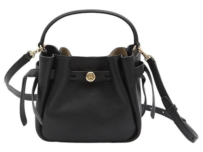 Borsa bucket mini Romy Tory Burch in pelle nera Nero