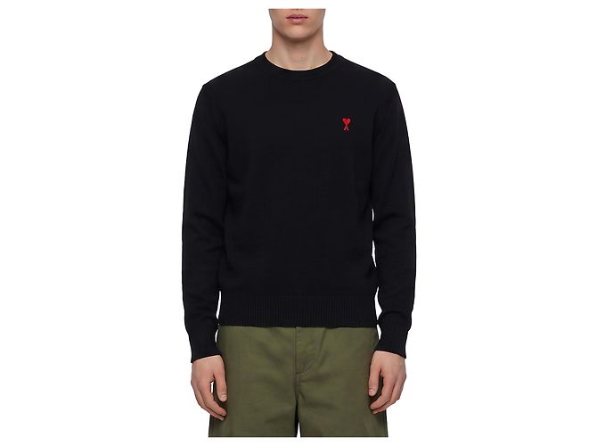 Ami Paris Ami De Coeur Pullover aus schwarzer Merinowolle